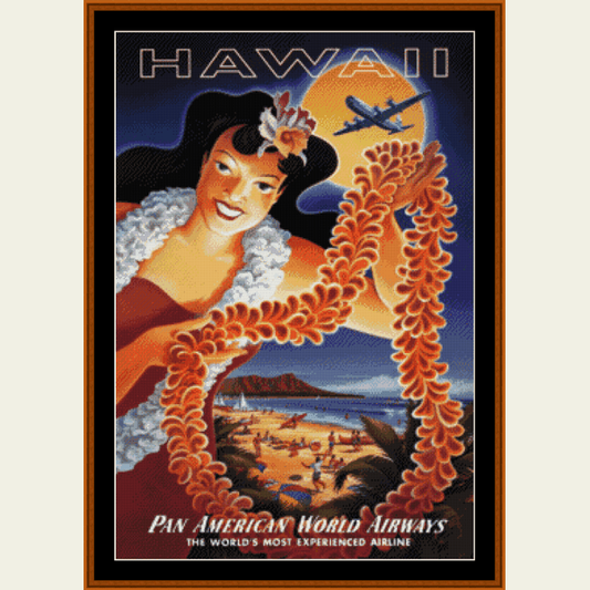 Hawaii - Vintage Travel Poster pdf cross stitch pattern