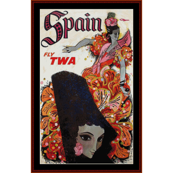 Fly TWA Spain cross stitch pattern