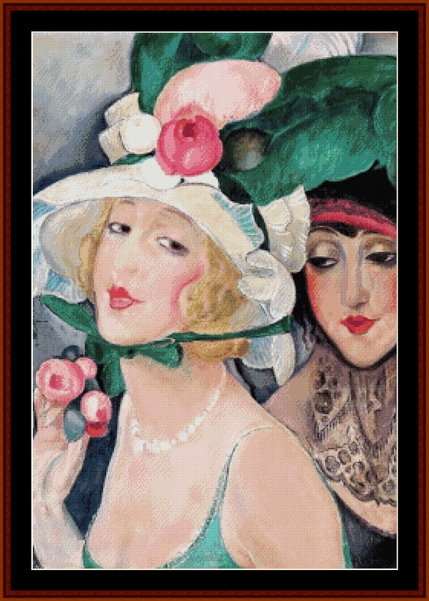 Two Women with Hats – Gerda Wegener cross stitch pattern