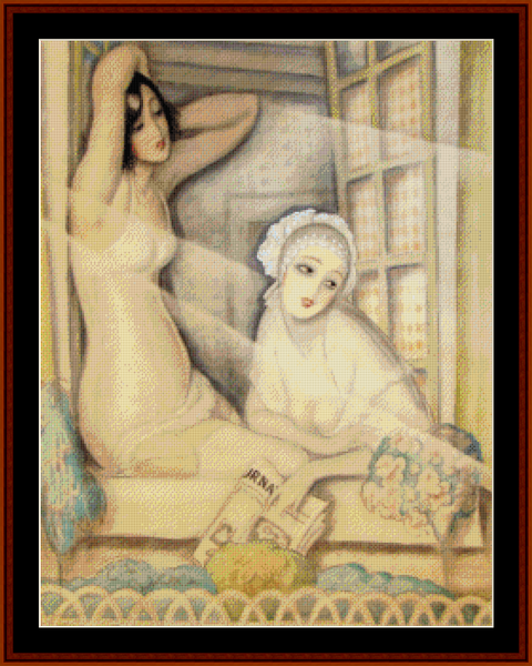 Two Women in a Window – Gerda Wegener pdf cross stitch pattern