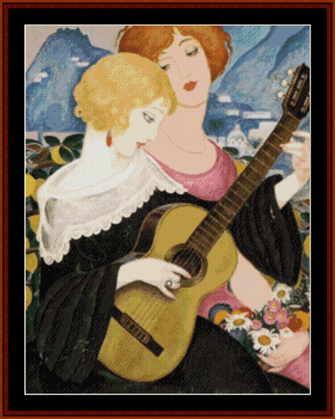 Two Women and Guitar – Gerda Wegener cross stitch pattern