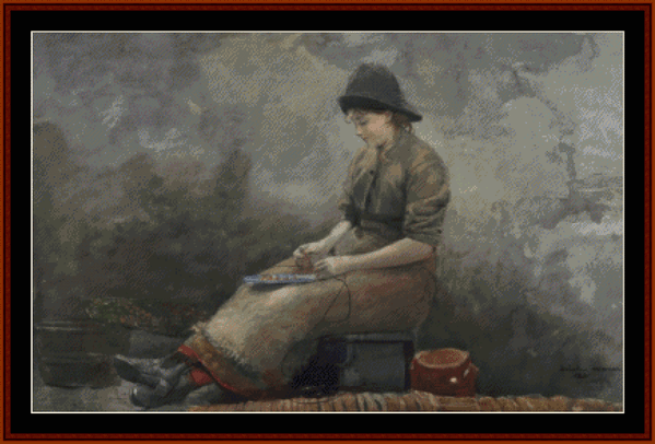 Fishergirl Baiting Lines – Winslow Homer cross stitch pattern