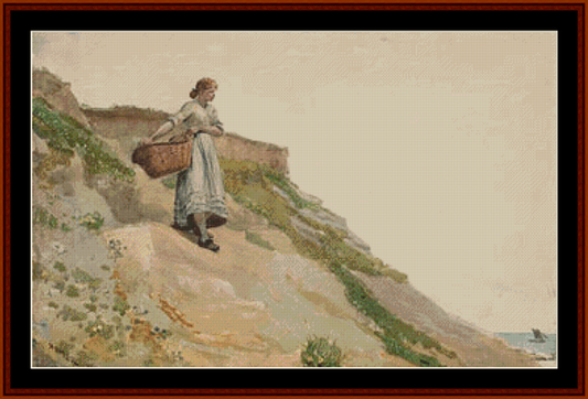 Girl Carrying a Basket – Winslow Homer pdf cross stitch pattern