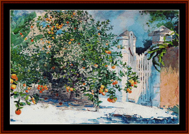 Orange Trees and Gate – Winslow Homer pdf cross stitch pattern