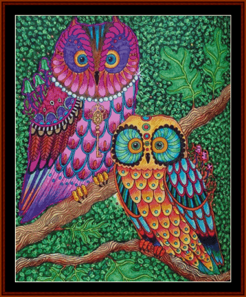 Fantasy Owls II pdf cross stitch pattern